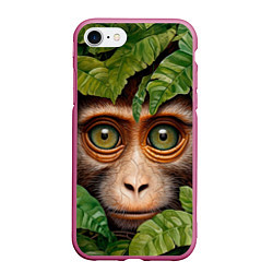 Чехол iPhone 7/8 матовый Обезьяна в джунглях, цвет: 3D-малиновый