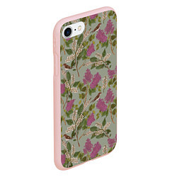 Чехол iPhone 7/8 матовый Мухоловки и сирень, цвет: 3D-светло-розовый — фото 2