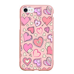 Чехол iPhone 7/8 матовый Many many hearts, цвет: 3D-светло-розовый