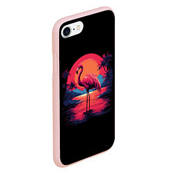 Чехол iPhone 7/8 матовый Розовый фламинго среди пальм, цвет: 3D-светло-розовый — фото 2