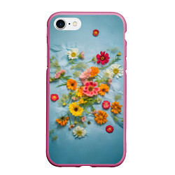 Чехол iPhone 7/8 матовый Букет полевых цветов на ткани, цвет: 3D-малиновый