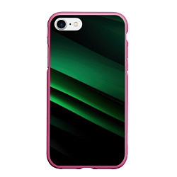 Чехол iPhone 7/8 матовый Черно зеленые полосы, цвет: 3D-малиновый