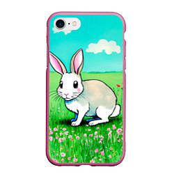 Чехол iPhone 7/8 матовый Заяц на лугу рисунок, цвет: 3D-малиновый