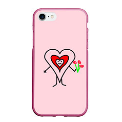 Чехол iPhone 7/8 матовый Сердечко с цветами рисунок, цвет: 3D-малиновый
