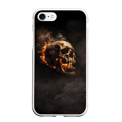 Чехол iPhone 7/8 матовый Горящий череп в дыму, цвет: 3D-белый
