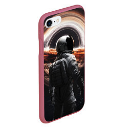 Чехол iPhone 7/8 матовый Черная дыра - космонавт, цвет: 3D-малиновый — фото 2