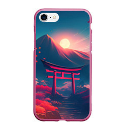 Чехол iPhone 7/8 матовый Japan gate drawing, цвет: 3D-малиновый