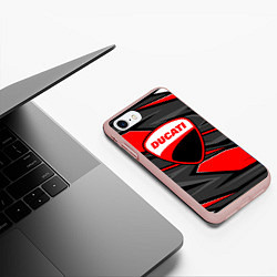 Чехол iPhone 7/8 матовый Ducati - red stripes, цвет: 3D-светло-розовый — фото 2