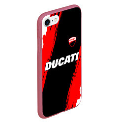 Чехол iPhone 7/8 матовый Ducati moto - красные полосы, цвет: 3D-малиновый — фото 2
