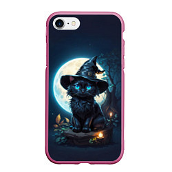 Чехол iPhone 7/8 матовый Кот ведьмы - Хэллоуин, цвет: 3D-малиновый