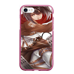 Чехол iPhone 7/8 матовый Атака Титанов Mikasa Ackerman, цвет: 3D-малиновый