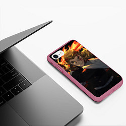 Чехол iPhone 7/8 матовый Клинок рассекающий демонов Кёдзюро Рэнгоку, цвет: 3D-малиновый — фото 2