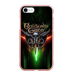 Чехол iPhone 7/8 матовый Baldurs Gate 3 logo green red light, цвет: 3D-светло-розовый