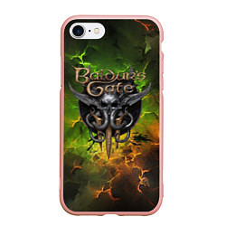 Чехол iPhone 7/8 матовый Baldurs Gate 3 logo dark green fire, цвет: 3D-светло-розовый