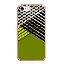 Чехол iPhone 7/8 матовый Косые черно-белые полосы на оливковом фоне, цвет: 3D-светло-розовый