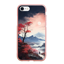 Чехол iPhone 7/8 матовый Луна над горами, цвет: 3D-светло-розовый