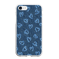 Чехол iPhone 7/8 матовый Hearts on denim, цвет: 3D-белый