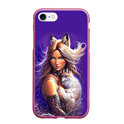 Чехол iPhone 7/8 матовый A fox girl with a fox cub - neural network, цвет: 3D-малиновый