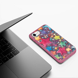 Чехол iPhone 7/8 матовый Разноцветные новогодние звёзды, цвет: 3D-малиновый — фото 2