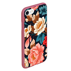 Чехол iPhone 7/8 матовый Летние цветы - паттерн, цвет: 3D-малиновый — фото 2