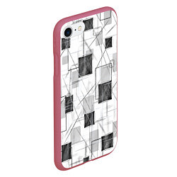 Чехол iPhone 7/8 матовый Квадраты и штрихи, цвет: 3D-малиновый — фото 2