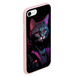 Чехол iPhone 7/8 матовый Кот в стиле киберпанк, цвет: 3D-светло-розовый — фото 2