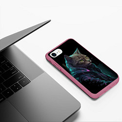 Чехол iPhone 7/8 матовый Кот киберпанк, цвет: 3D-малиновый — фото 2