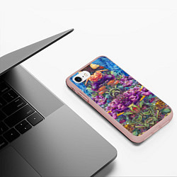 Чехол iPhone 7/8 матовый Зеркальный цветочный паттерн с птицами - мода - не, цвет: 3D-светло-розовый — фото 2