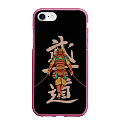 Чехол iPhone 7/8 матовый Самурай - иероглифы, цвет: 3D-малиновый