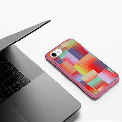 Чехол iPhone 7/8 матовый Веселая разноцветная клетка, цвет: 3D-малиновый — фото 2