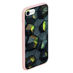 Чехол iPhone 7/8 матовый Черная текстура с зелеными камнями, цвет: 3D-светло-розовый — фото 2