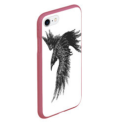 Чехол iPhone 7/8 матовый Чёрный ворон с рунами, цвет: 3D-малиновый — фото 2