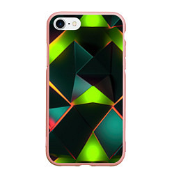 Чехол iPhone 7/8 матовый Неоновый зеленый калейдоскоп, цвет: 3D-светло-розовый