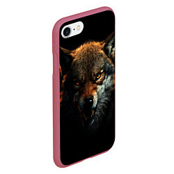 Чехол iPhone 7/8 матовый Оскал дикого волка, цвет: 3D-малиновый — фото 2