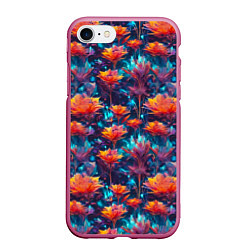 Чехол iPhone 7/8 матовый Футуристические цветы узор, цвет: 3D-малиновый