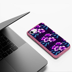 Чехол iPhone 7/8 матовый Цветы неон узор, цвет: 3D-малиновый — фото 2