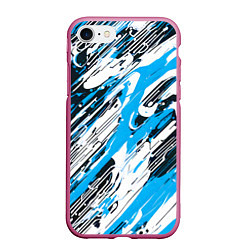 Чехол iPhone 7/8 матовый Спонтанные брызги голубые, цвет: 3D-малиновый