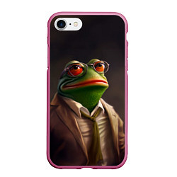 Чехол iPhone 7/8 матовый Лягушка Пепе в костюме, цвет: 3D-малиновый