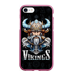 Чехол iPhone 7/8 матовый Vikings of Scandinavia, цвет: 3D-малиновый