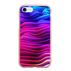 Чехол iPhone 7/8 матовый Синие фиолетовые волны, цвет: 3D-светло-розовый