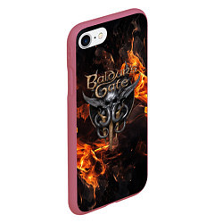 Чехол iPhone 7/8 матовый Baldurs Gate 3 fire logo, цвет: 3D-малиновый — фото 2