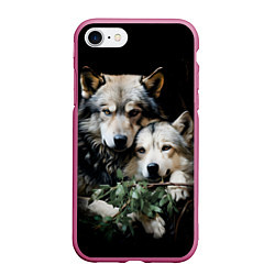 Чехол iPhone 7/8 матовый Волчица с маленьким волчонком, цвет: 3D-малиновый