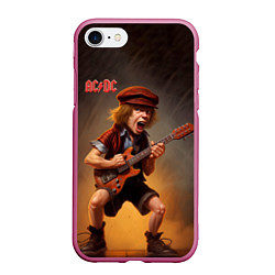 Чехол iPhone 7/8 матовый ACDC art, цвет: 3D-малиновый