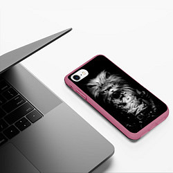 Чехол iPhone 7/8 матовый Кот черный хипстер, цвет: 3D-малиновый — фото 2