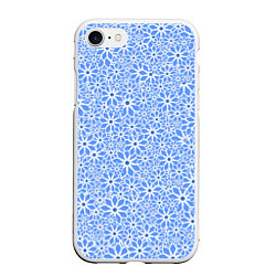 Чехол iPhone 7/8 матовый Цветочный паттерн голубой, цвет: 3D-белый
