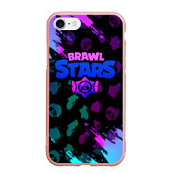 Чехол iPhone 7/8 матовый Brawl stars neon logo, цвет: 3D-светло-розовый
