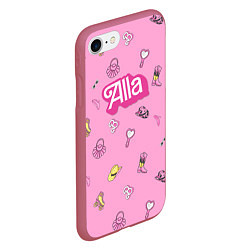 Чехол iPhone 7/8 матовый Алла - в стиле ретро барби: аксессуары на розовом, цвет: 3D-малиновый — фото 2