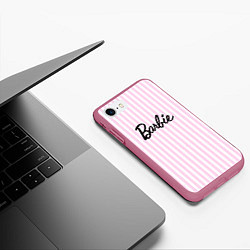 Чехол iPhone 7/8 матовый Barbie - классическая розово-белая полоска, цвет: 3D-малиновый — фото 2