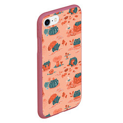 Чехол iPhone 7/8 матовый Осенние лягушки, цвет: 3D-малиновый — фото 2