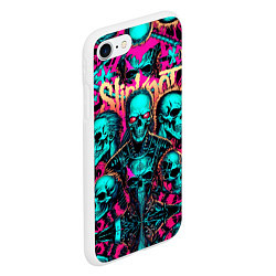 Чехол iPhone 7/8 матовый Slipknot на фоне рок черепов, цвет: 3D-белый — фото 2